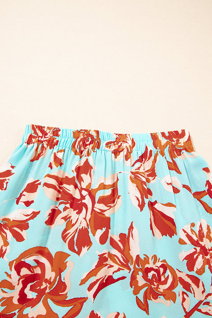 Boho Floral Side Slit Tiered Maxi Skirt