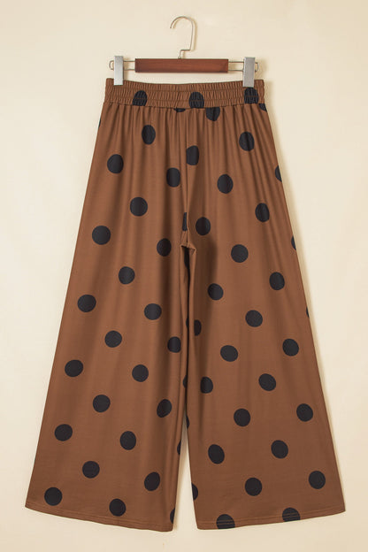 Polka Dot Elastic Waist Wide Leg Pants