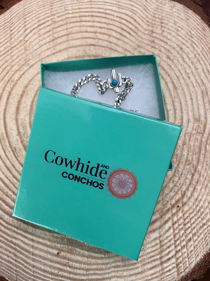 Western Cactus & Faux Turquoise Cuban Chain Bracelet