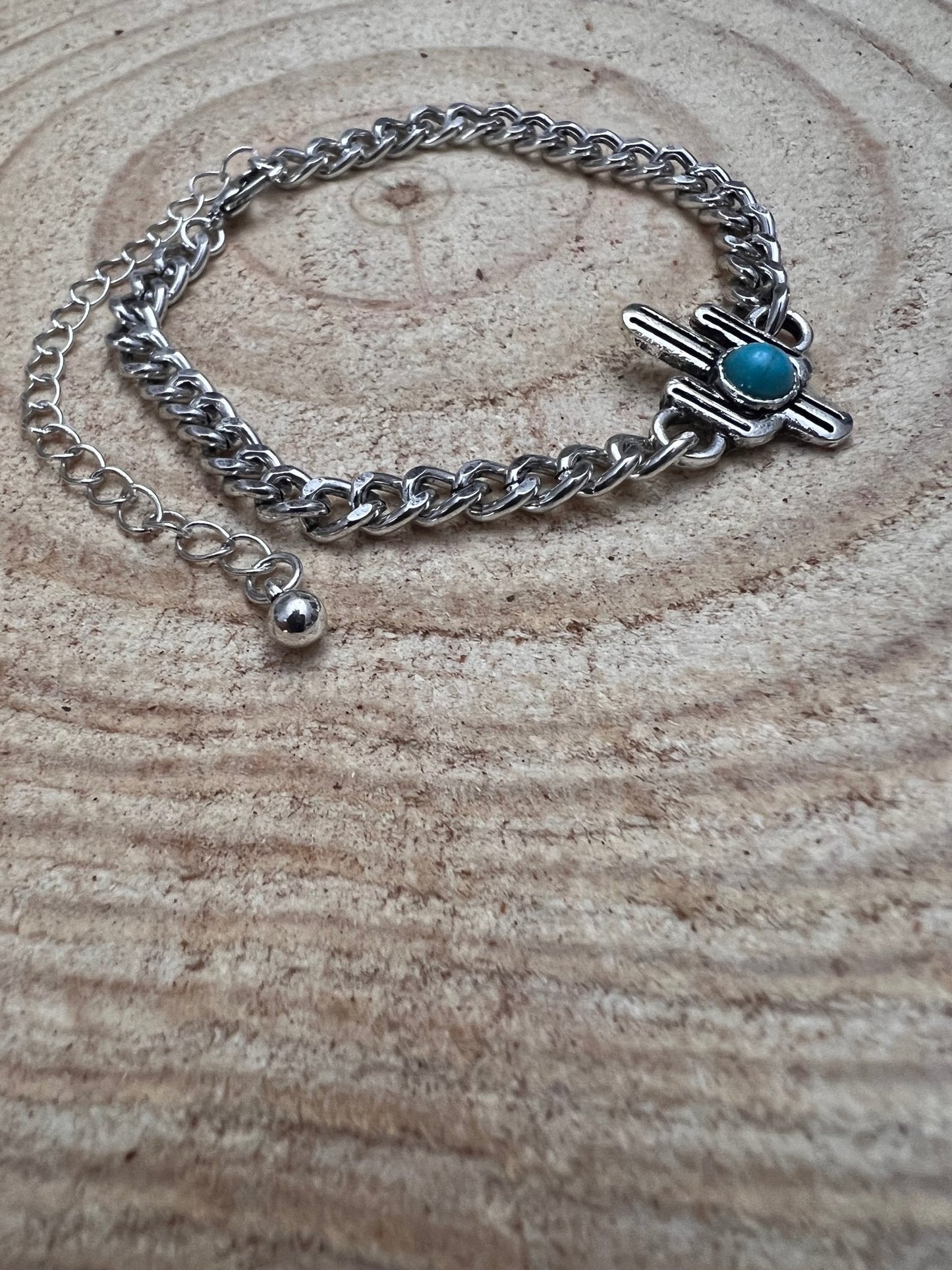 Western Cactus & Faux Turquoise Cuban Chain Bracelet