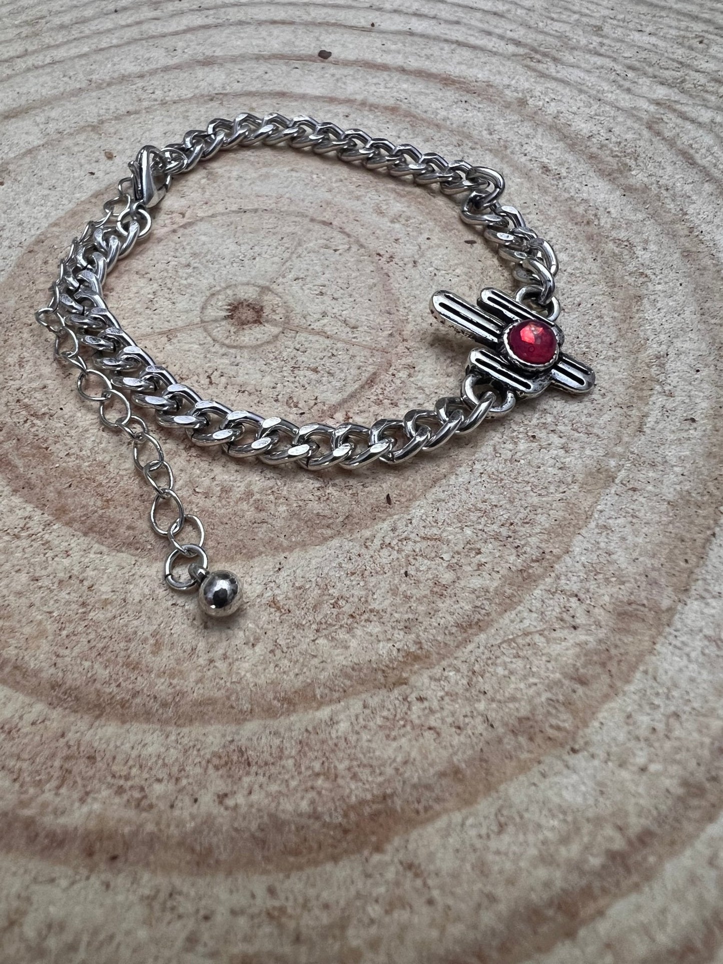Western Cactus & Pink Stone Cuban Chain Bracelet