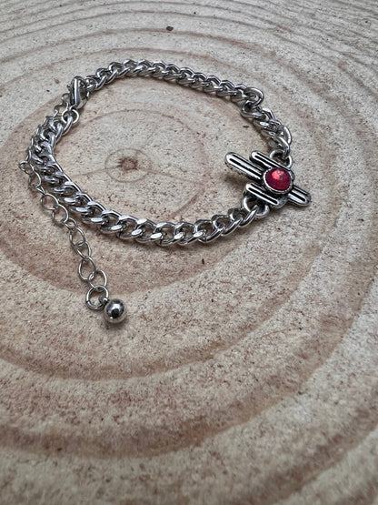 Western Cactus & Pink Stone Cuban Chain Bracelet