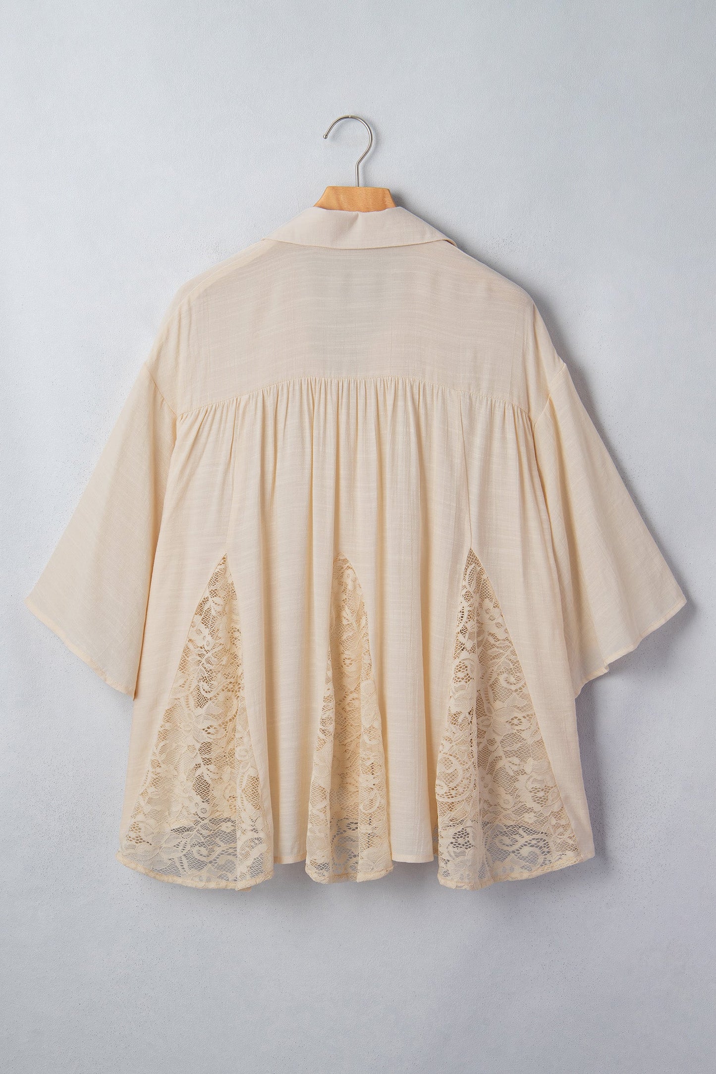 Sheer Lace Patchwork 3/4 Sleeve Flowy Shirt