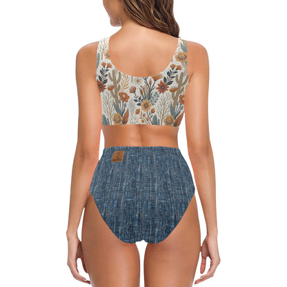 Desert Denim Bowknot High Waisted Bikini Swimsuit