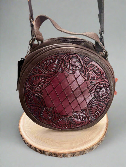 Western Canteen Genuine Leather Crossbody Bag — Hand-Tooled American Darling Full Grain Cowhide