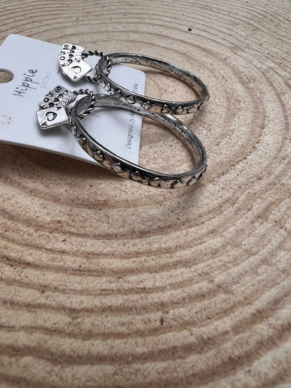 Western Card Theme Hoop Earrings with Playing Card Detail — 2" Drop