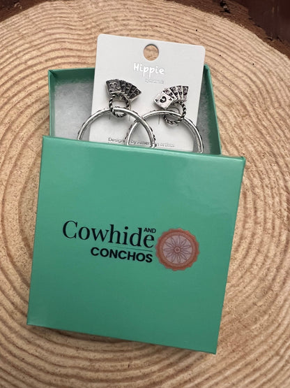 Western Card Theme Hoop Earrings with Playing Card Detail — 2" Drop