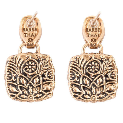 Carved Blue Turquoise Golden Drop Earrings