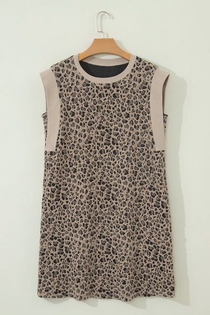 Leopard Textured Sleeveless Mini Dress