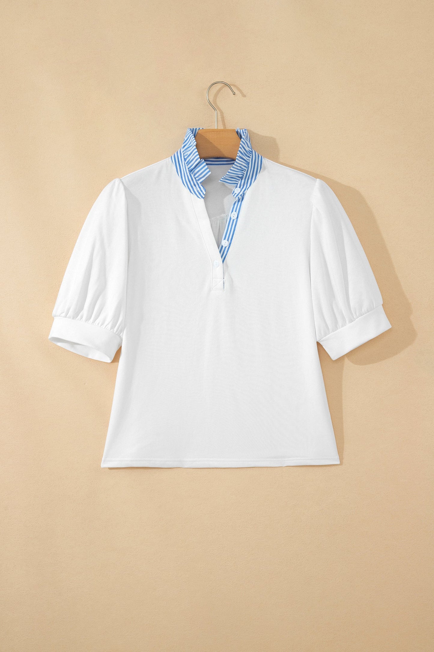 Stripe Frilled Collar Short Sleeve Blouse