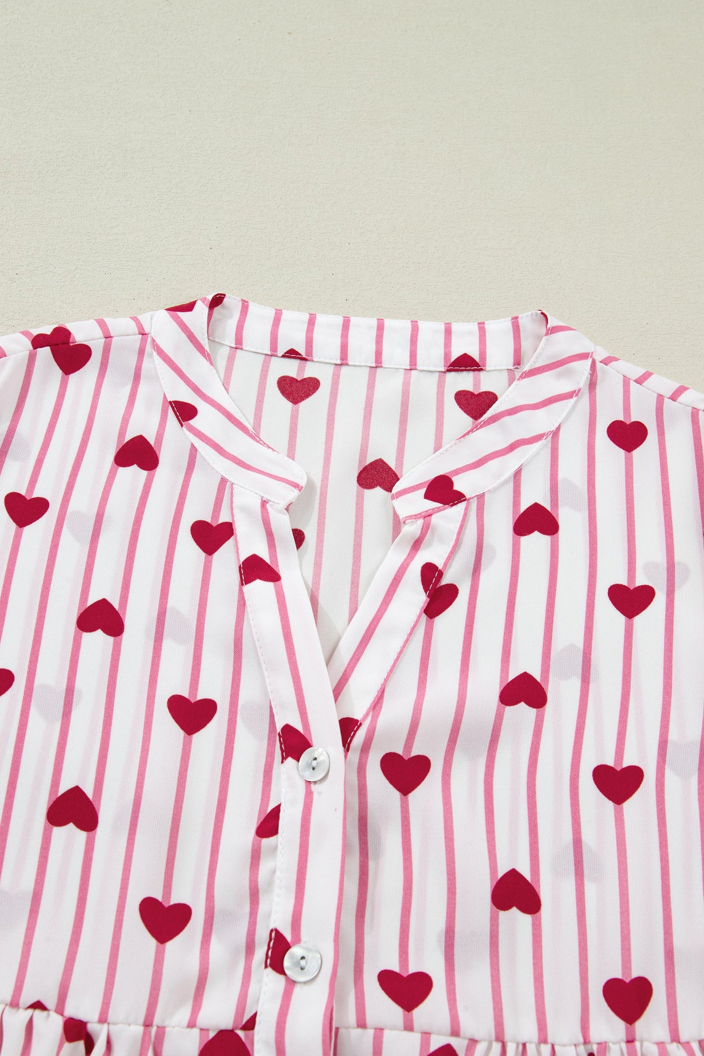 Stripe Textured Heart Flounce Sleeve Shirt