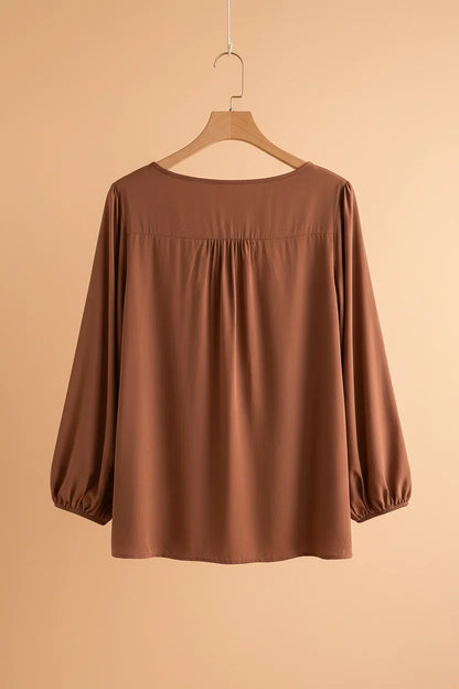 Plus Size Boho Embroidered Tassel Tie Long Sleeve Blouse