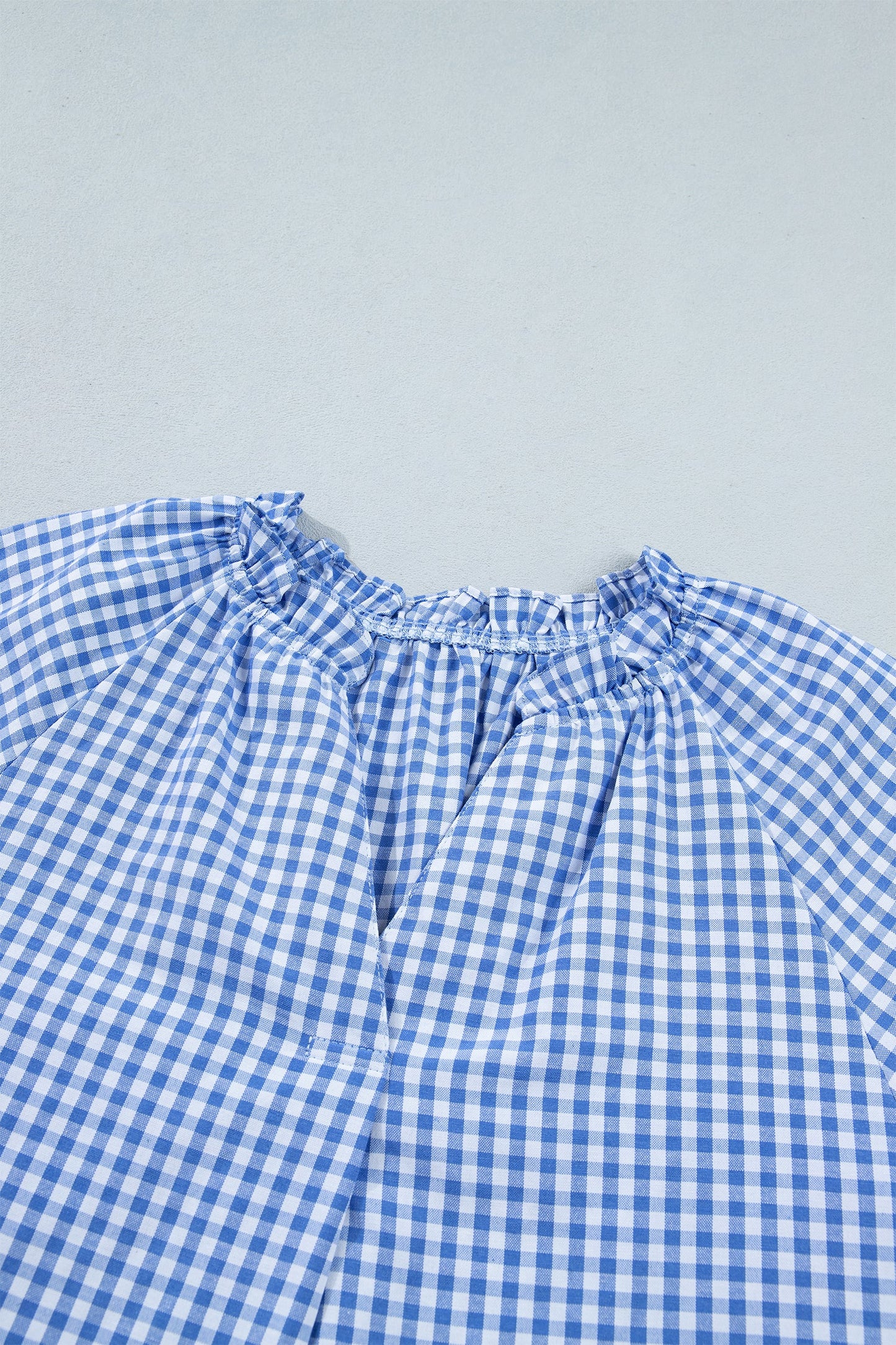 Plaid V-Neck Puff Sleeve Blouse