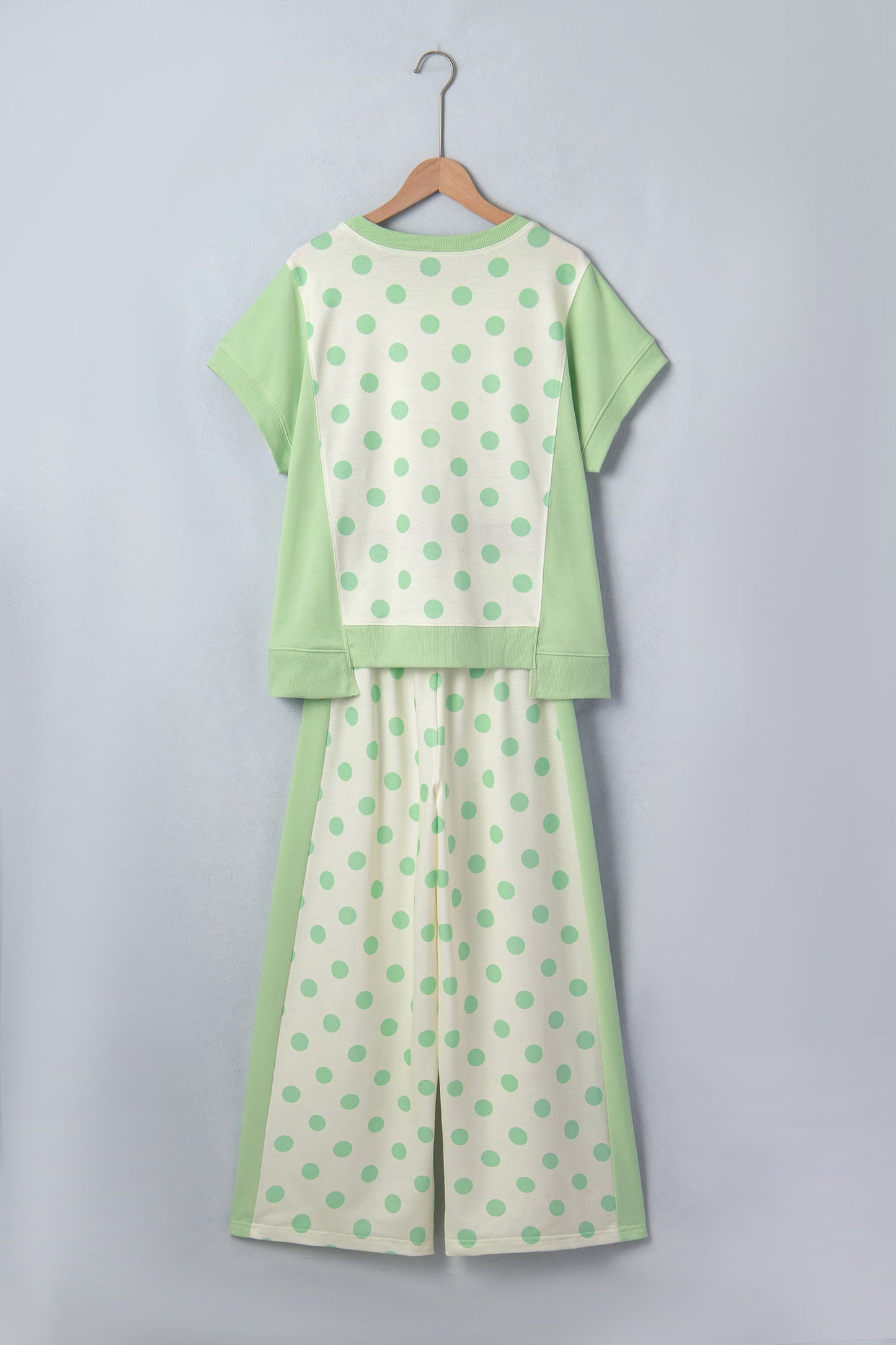 Polka Dot Patchwork Top & Wide Leg Pants Set