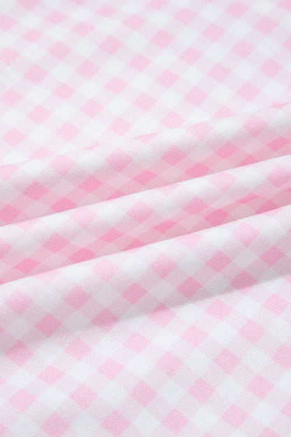 Gingham Half Zip Top & Elastic Waist Shorts Set