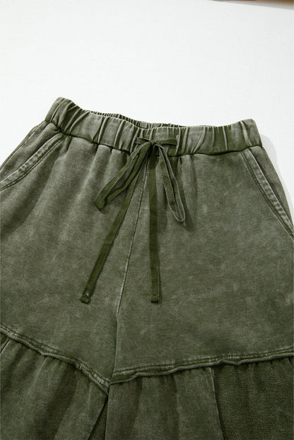 Mineral Wash Tiered Drawstring Wide Leg Pants