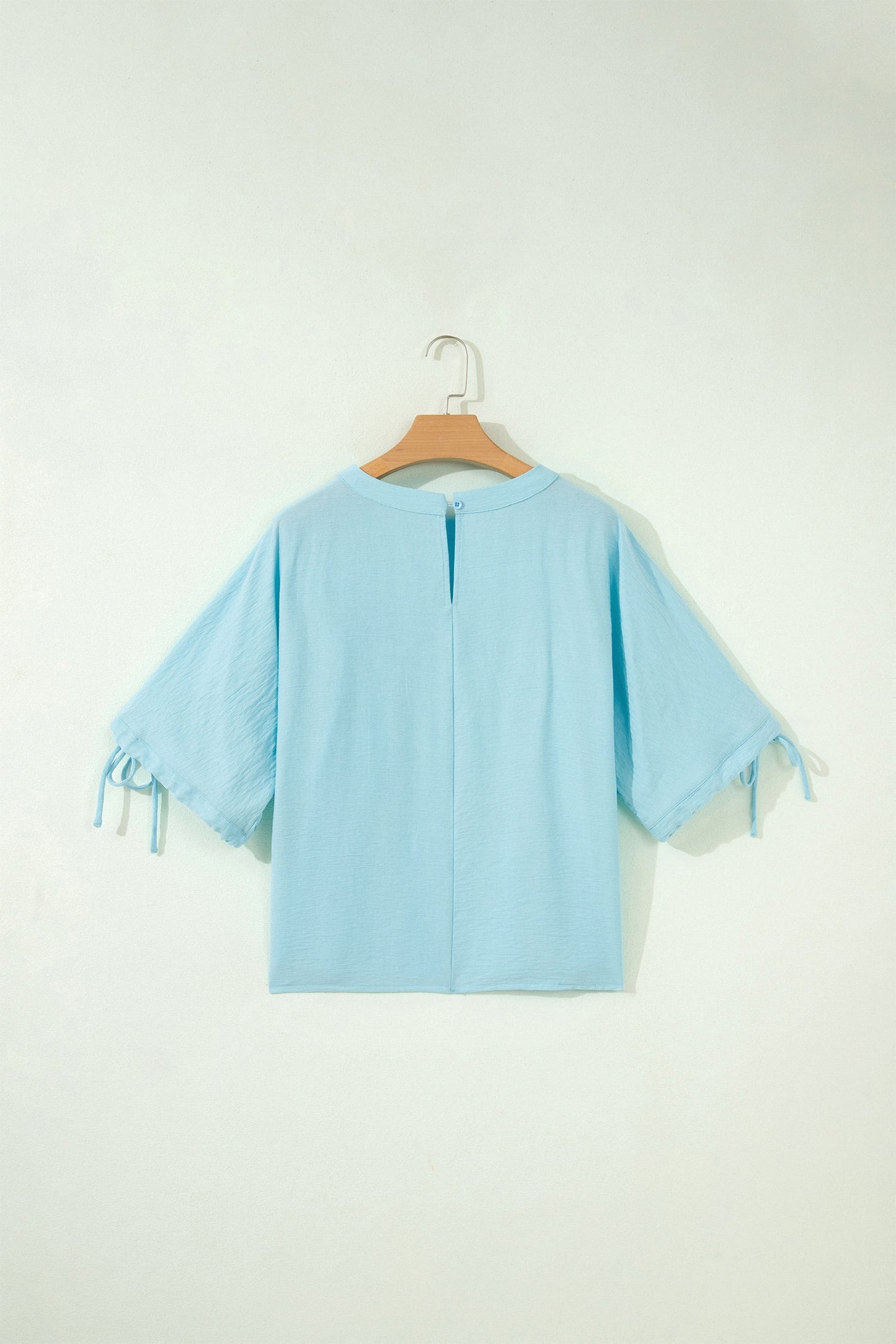 Solid Pleated Tie Sleeve Babydoll Blouse