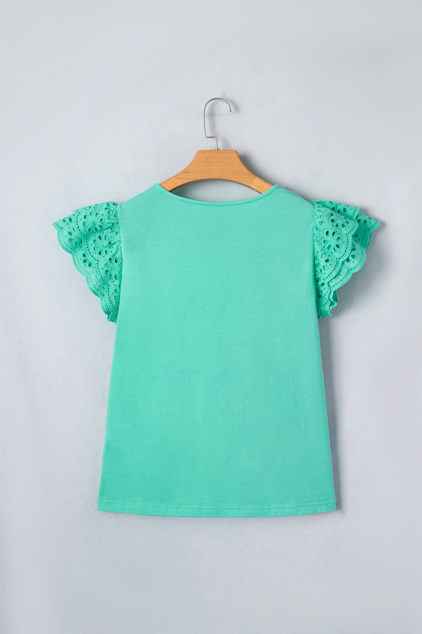 Solid Eyelet Lace Ruffle Cap Sleeve Top