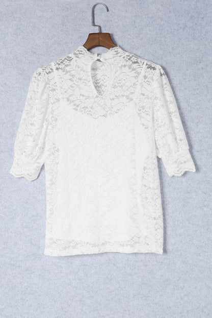 Floral Lace High Neck Puff Sleeve Blouse