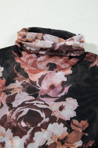 Floral Mesh Long Sleeve High Neck Bodysuit