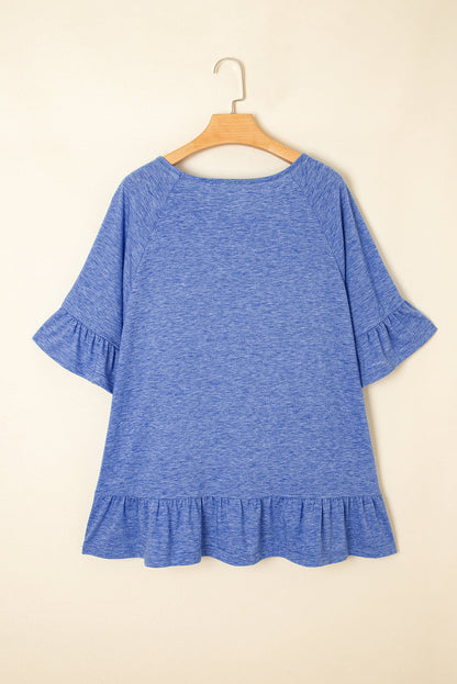 Plus Size Solid Ruffle Short Sleeve Blouse