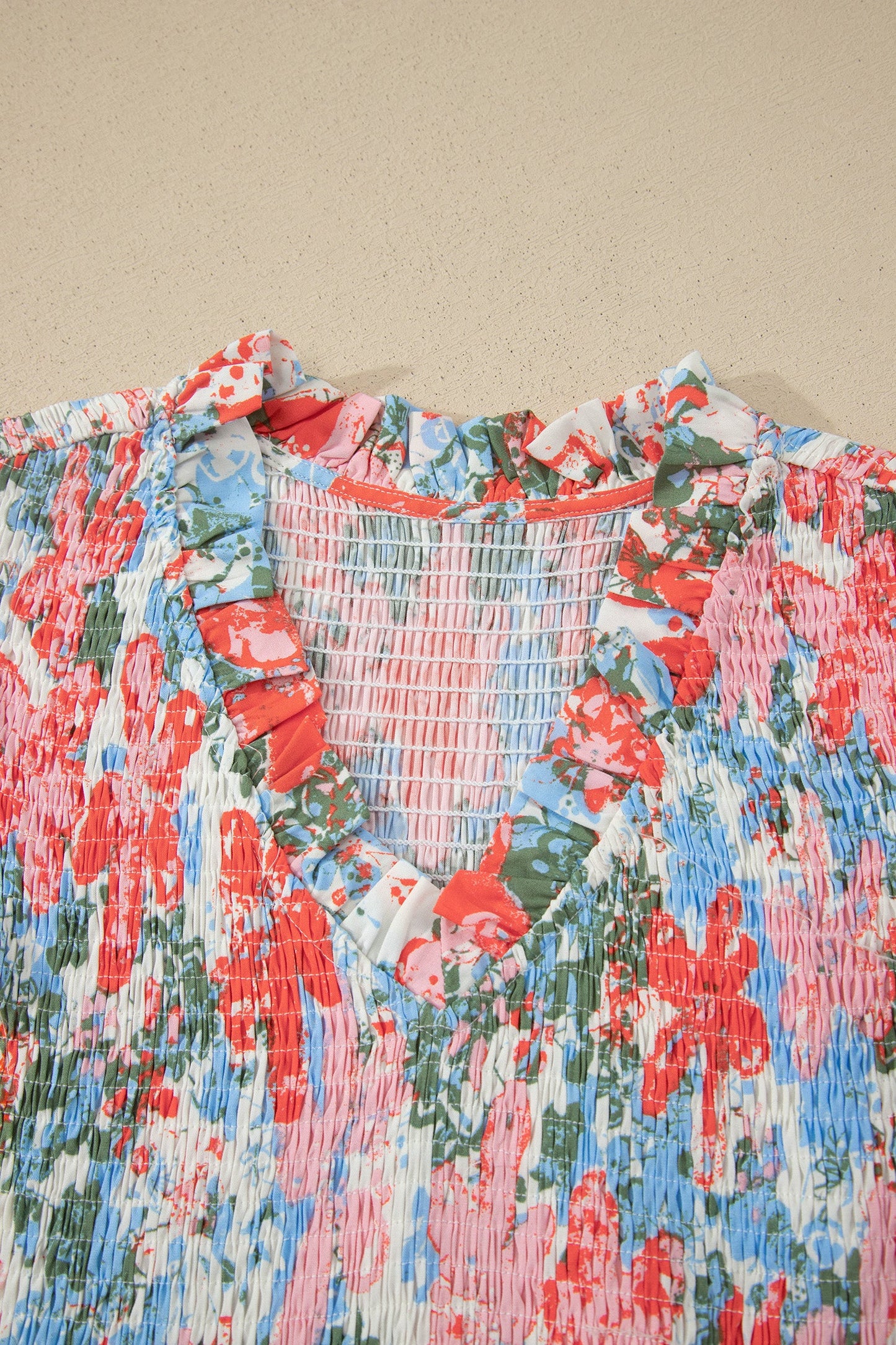 Floral Flutter Sleeve Smocked V-Neck Maxi Dress