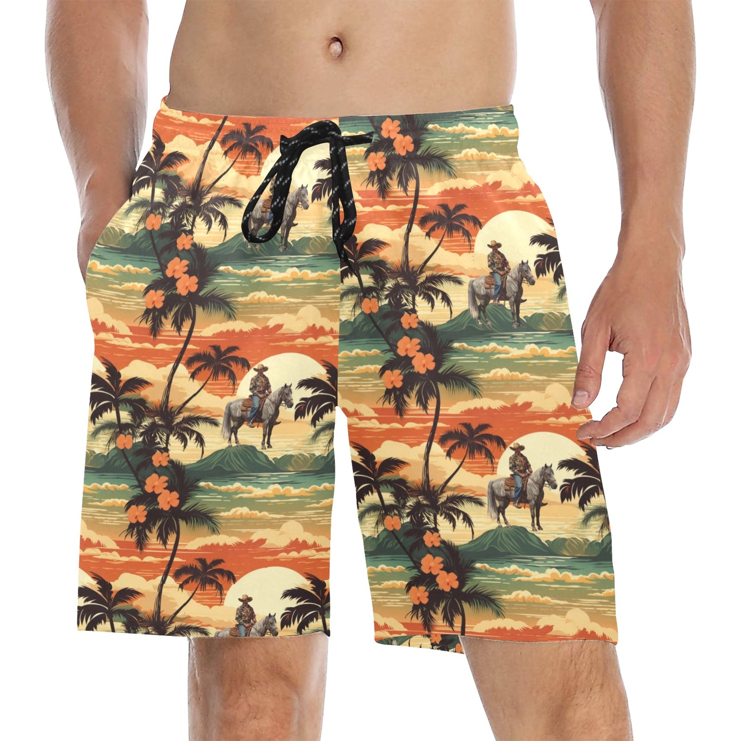 Paniolo Sunset Men's Mid-Length Beach Shorts