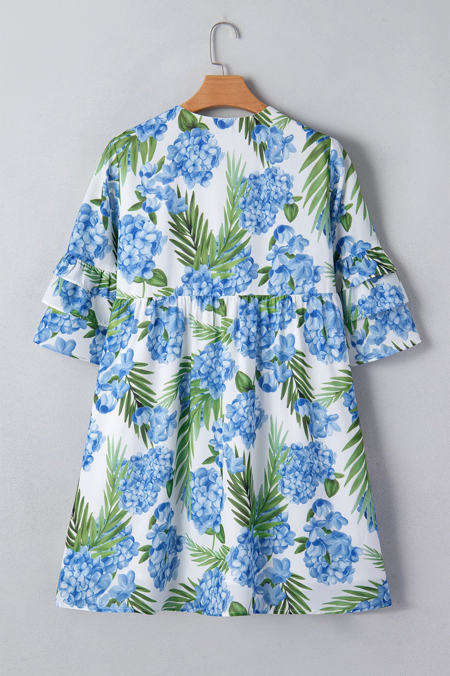 Floral Palm Ruffle Tiered Sleeve Mini Dress