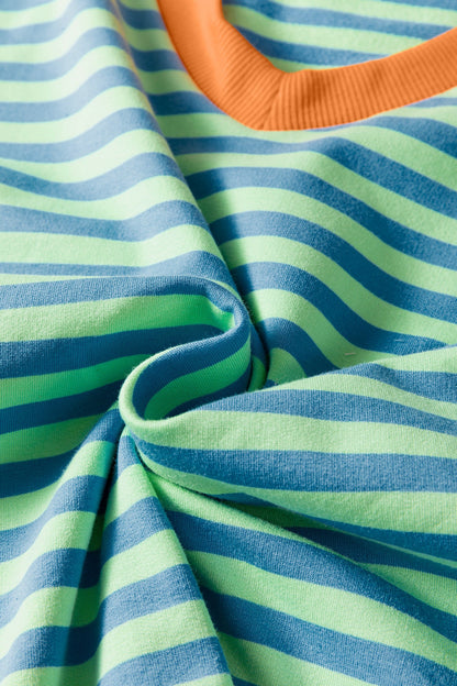 Stripe Colorblock V-Neck Tee & Drawstring Short Set