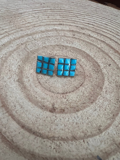 Charles Malani Zuni Turquoise & Sterling Silver Petite Earrings