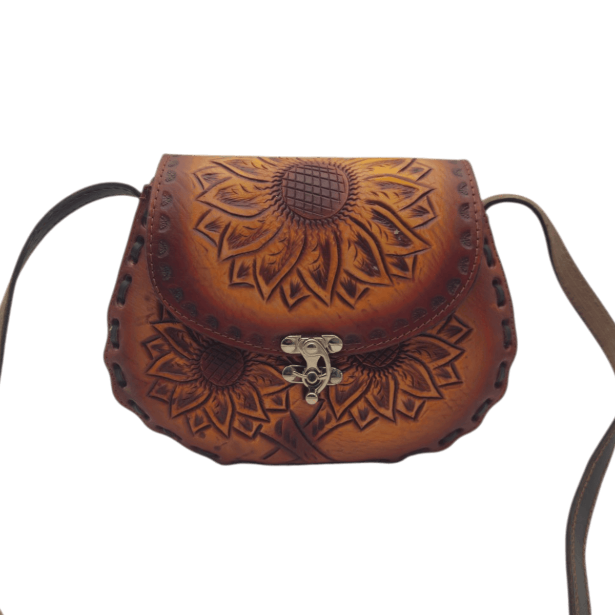 Cincelada Leather Crossbody | Hand Tooled Sunflower Purse