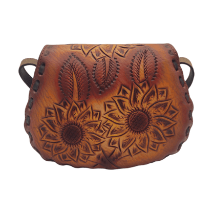 Cincelada Leather Crossbody | Hand Tooled Sunflower Purse