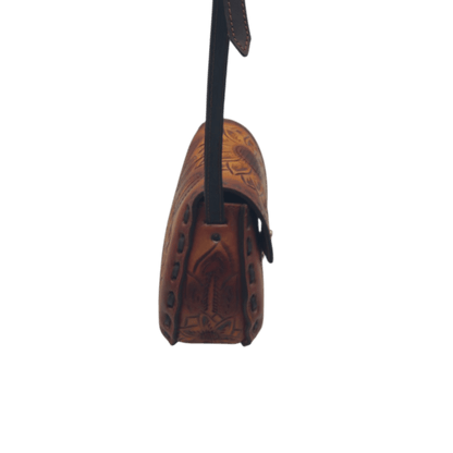Cincelada Leather Crossbody | Hand Tooled Sunflower Purse