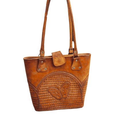 Cincelada Leather Tote | Hand Tooled Mexican Butterfly Bag