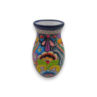 Cobalt Rim Talavera Vase | Multicolor Mexican Pottery