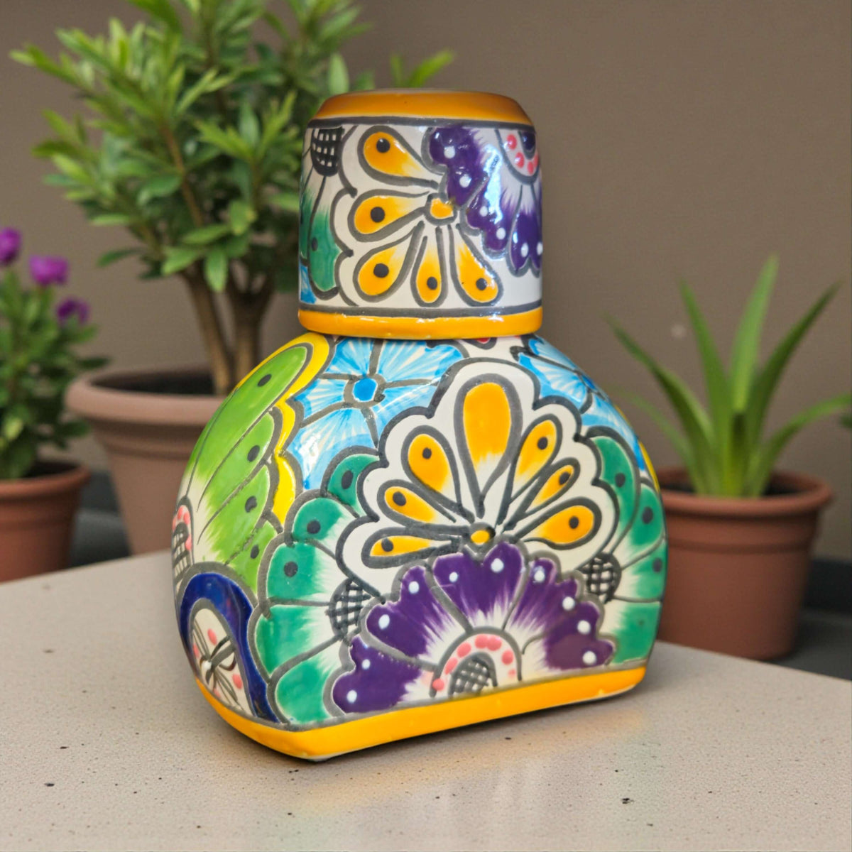 Colorful Talavera Bedside Carafe Set | Handmade Mexican Art