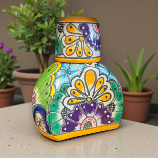 Colorful Talavera Bedside Carafe Set | Handmade Mexican Art
