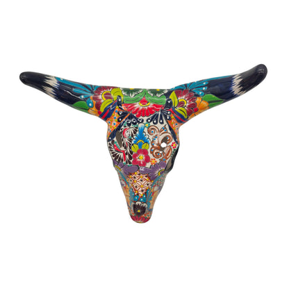 Colorful Talavera Bull Skull | Mexican Wall Art Decor
