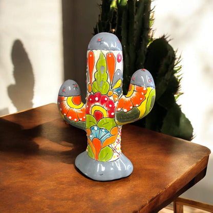 Colorful Talavera Cactus Sculpture | Mexican Ceramic Decor