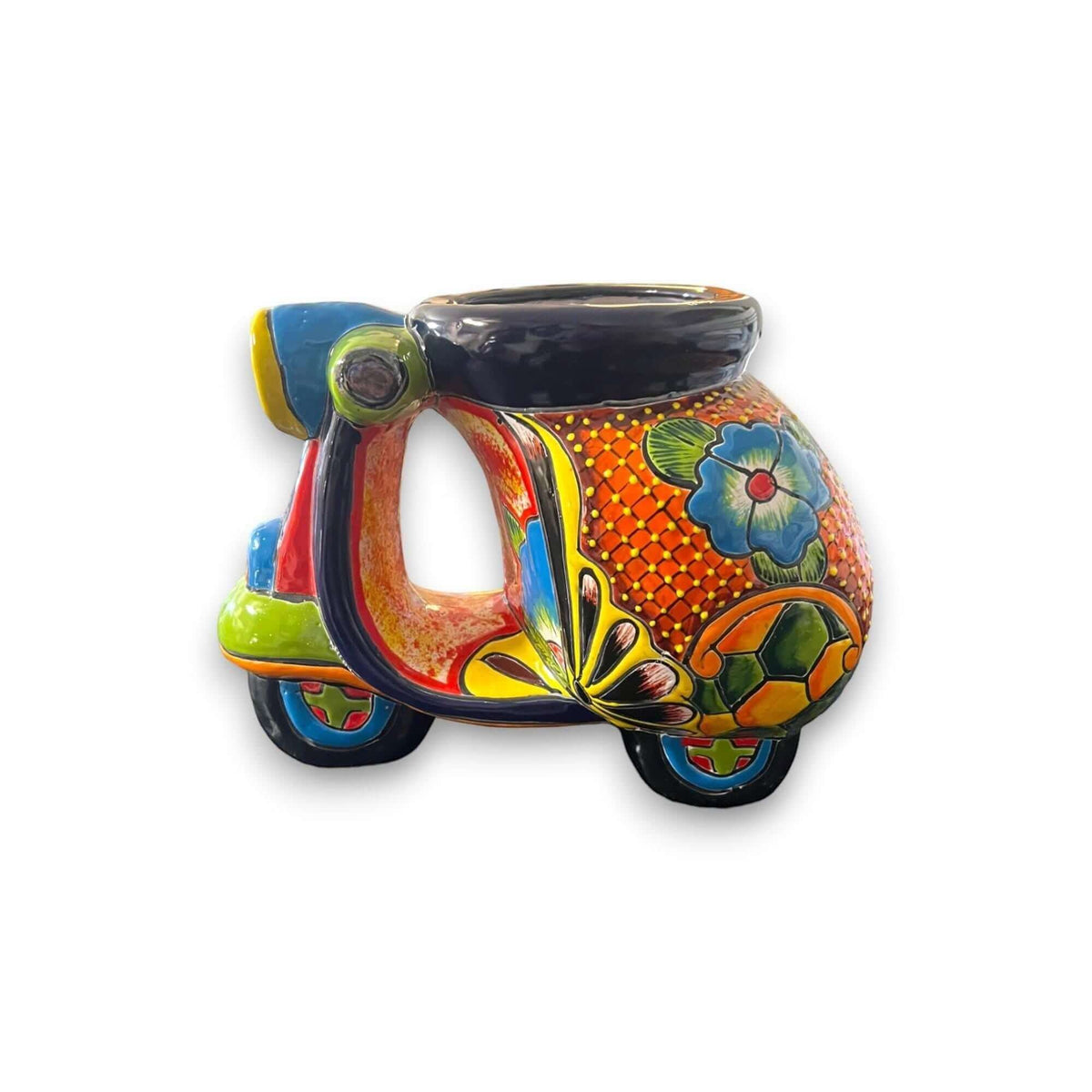 Colorful Talavera Scooter Planter | Ceramic Scooter Statue