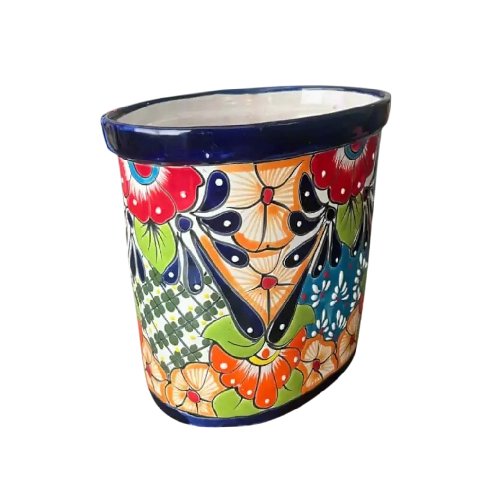 Colorful Talavera Trash Can | Handmade Mexican Waste Bin