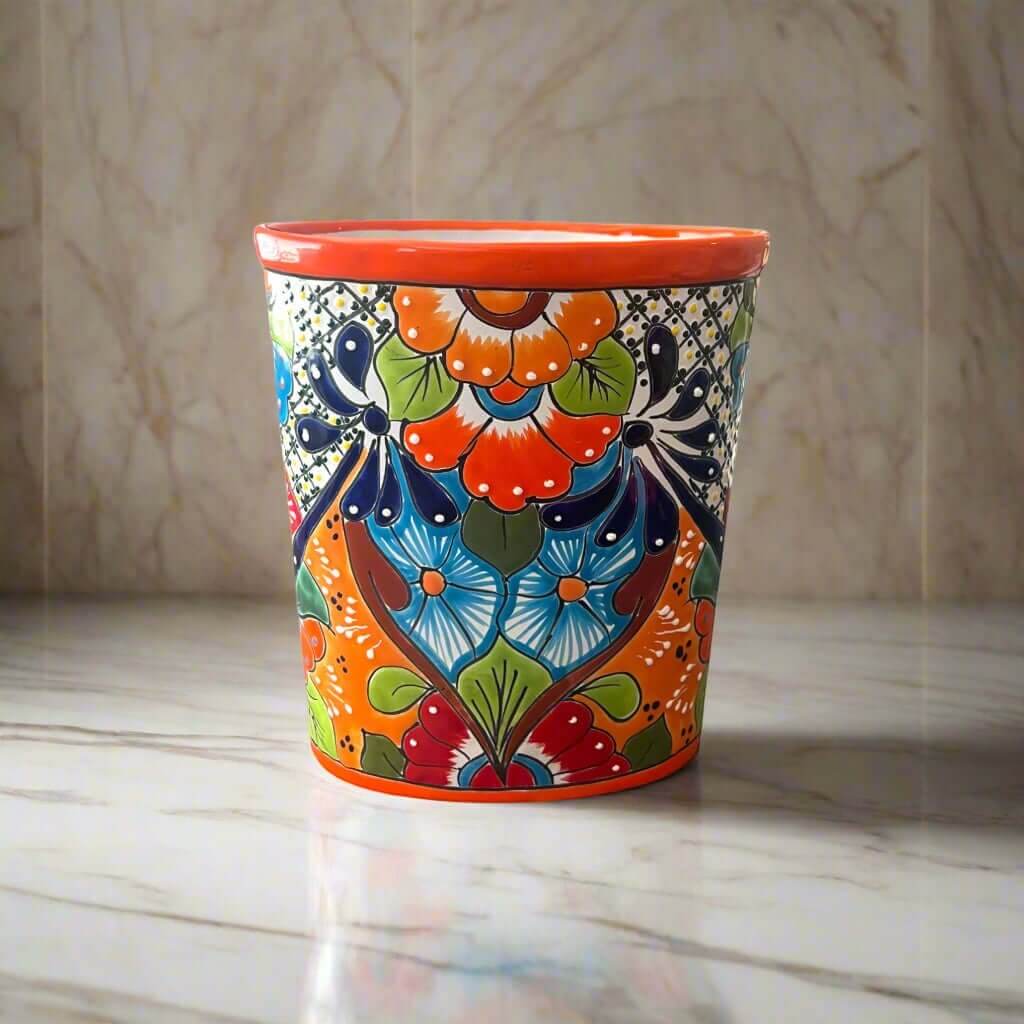 Colorful Talavera Trash Can | Handmade Mexican Waste Bin