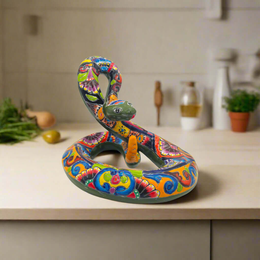 Colorful Talavera Snake Figurine | Handmade Mexican Art