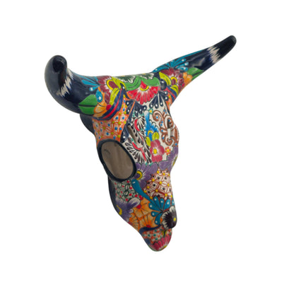 Colorful Talavera Bull Skull | Mexican Wall Art Decor