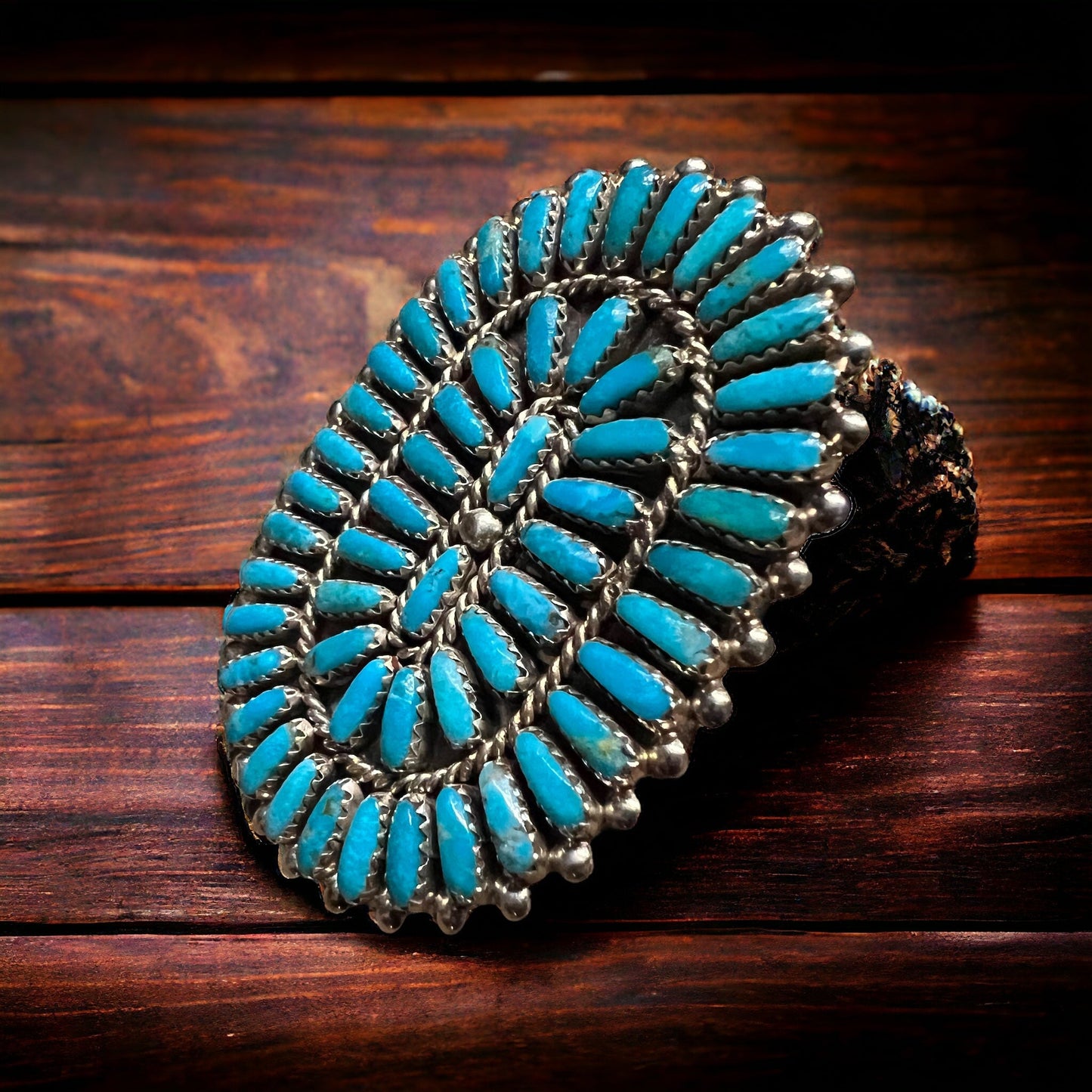 Philena Byjoe Navajo Sterling Silver Cluster Ring with Turquoise — Size 8 (Hallmark PB)
