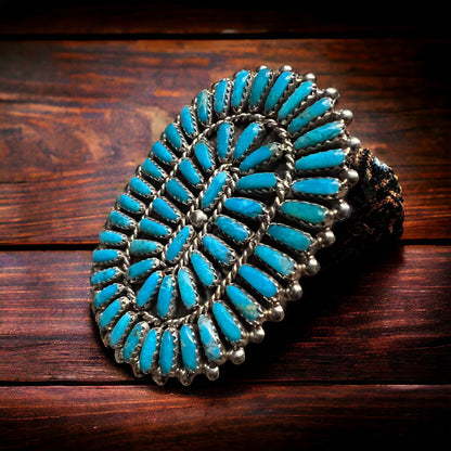 Philena Byjoe Navajo Sterling Silver Cluster Ring with Turquoise — Size 8 (Hallmark PB)