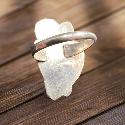 Coral & Mother of Pearl Sterling Silver Flower-Style Ring — Size 5