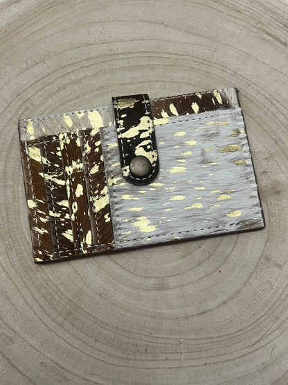 Western Cowhide Credit Card Wallet — Acid Wash Gold Hair-on-Hide (5" x 3" Real Hide)