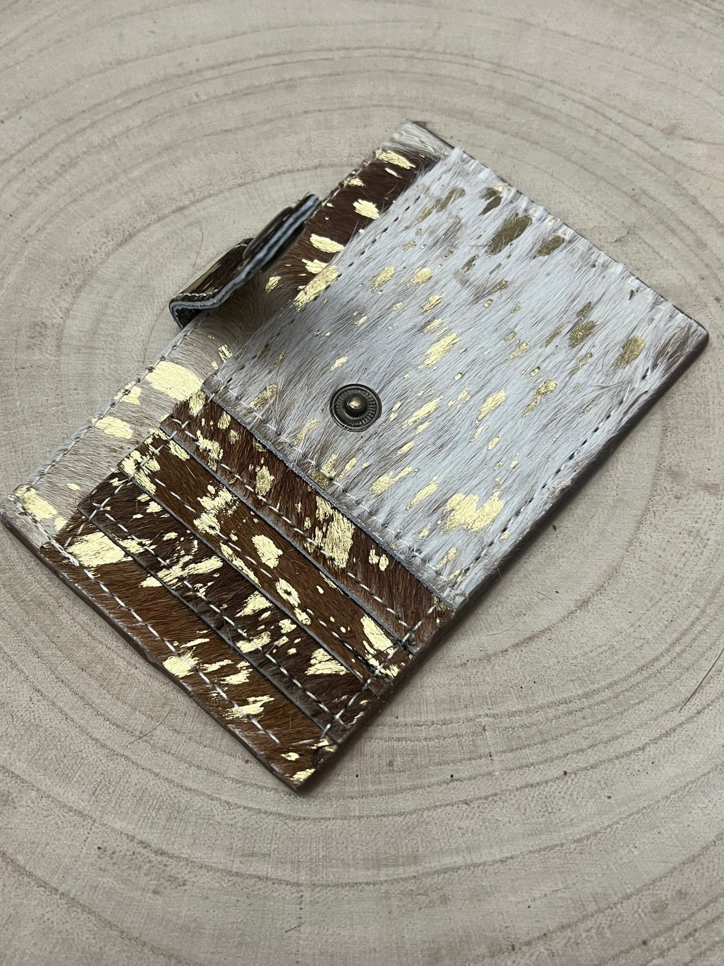 Western Cowhide Credit Card Wallet — Acid Wash Gold Hair-on-Hide (5" x 3" Real Hide)