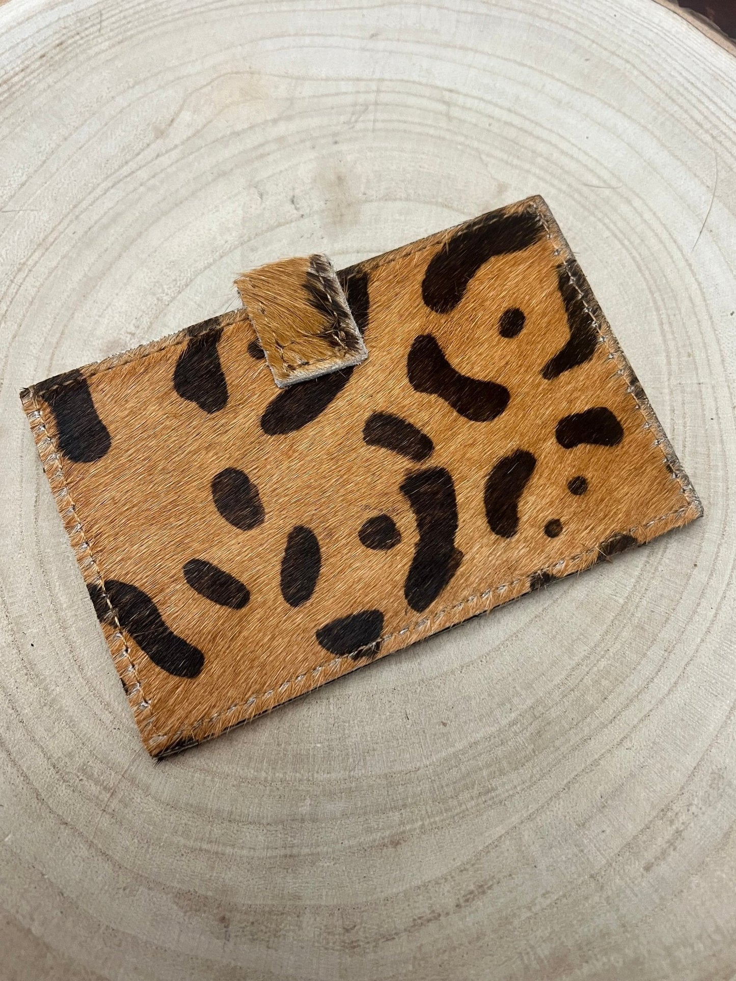 Western Cowhide Credit Card Wallet — Leopard Hair-on-Hide (5" x 3" Real Hide)